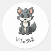W voor Wolf Ronde Sticker (Voorkant)
