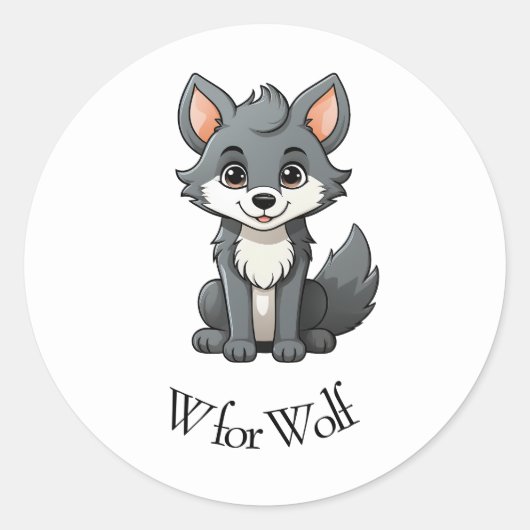 W voor Wolf Ronde Sticker (Voorkant)