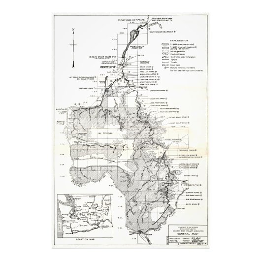 WA Columbia River - Coulee Dam Project Plan 1932 Foto Afdruk (Voorkant)