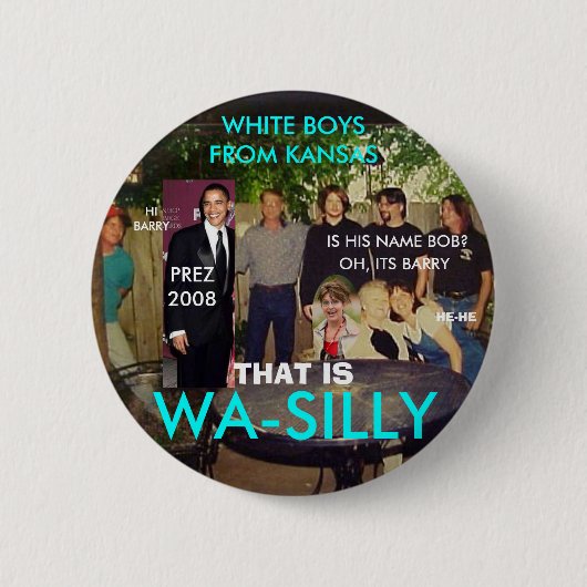 WA GEKKE WITTE BOYS RONDE BUTTON 5,7 CM (Voorkant)