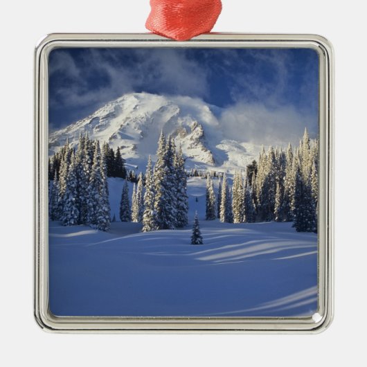WA, Mt. Rainier NP, Mt. Rainier en Paradise Metalen Ornament (Voorkant)