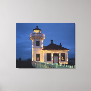 WA, Mukilteo, Mukilteo-vuurtoren, opgericht Canvas Afdruk
