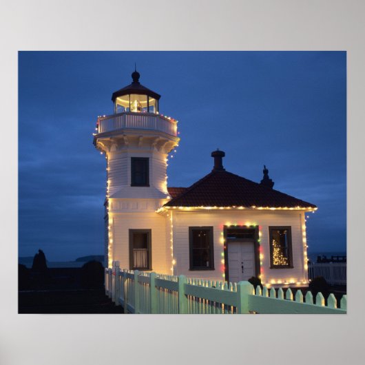 WA, Mukilteo, Mukilteo-vuurtoren, opgericht Poster (Voorkant)