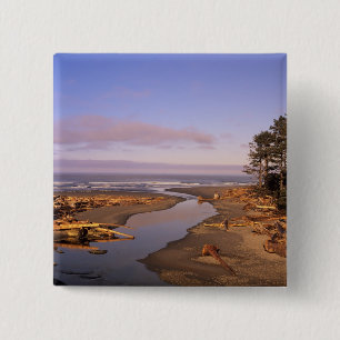 WA, Olympic NP, Kalaloch-strand en Kalaloch Vierkante Button 5,1 Cm