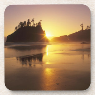 WA, Olympic NP, Second Beach bij zonsondergang Bier Onderzetter