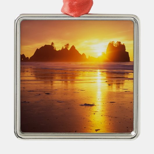 WA, Olympic NP, Shi Shi strand bij zonsondergang,  Metalen Ornament (Voorkant)