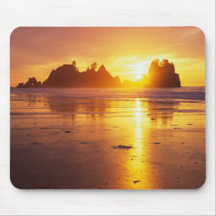 WA, Olympic NP, Shi Shi-strand bij zonsondergang, Muismat