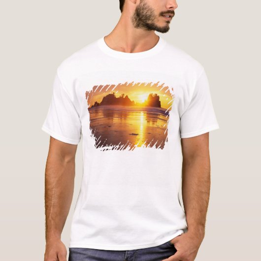 WA, Olympic NP, Shi Shi strand bij zonsondergang,  T-shirt (Voorkant)