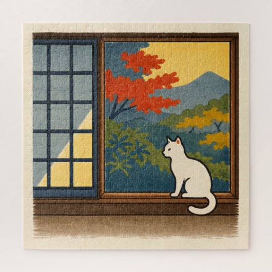 Wa – Quiet Window with White Cat Legpuzzel (Verticaal)