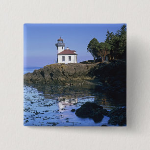 WA, San Juan Island, Lime Kiln vuurtoren Vierkante Button 5,1 Cm