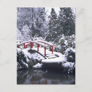 WA, Seattle, Maanbrug en vijver na winter Briefkaart