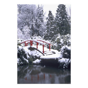 WA, Seattle, Maanbrug en vijver na winter Foto Afdruk