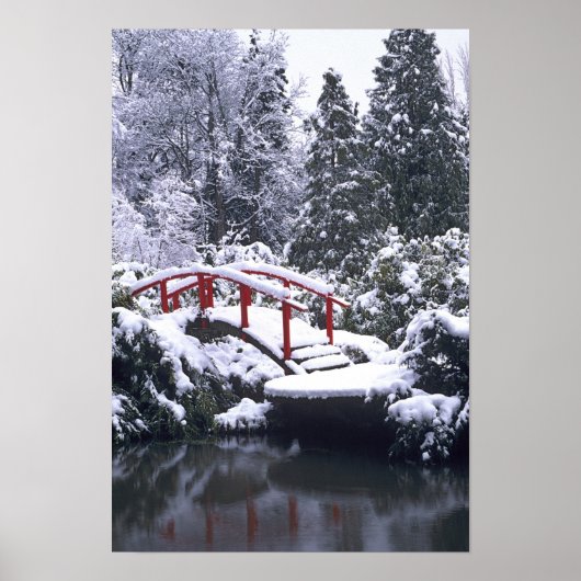 WA, Seattle, Moon bridge en vijver na winter Poster (Voorkant)