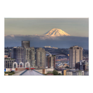 WA, Seattle, Mount Rainier uit Kerry Park Foto Afdruk