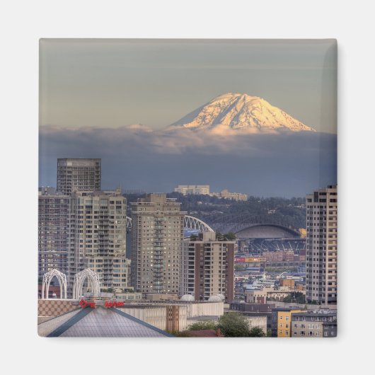 WA, Seattle, Mount Rainier uit Kerry Park Magneet (Voorkant)