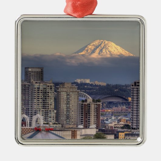 WA, Seattle, Mount Rainier uit Kerry Park Metalen Ornament (Voorkant)