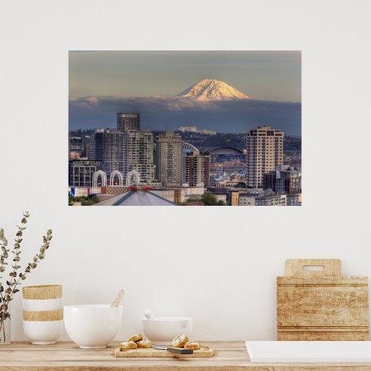 WA, Seattle, Mount Rainier uit Kerry Park Poster (Keuken)