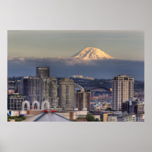 WA, Seattle, Mount Rainier uit Kerry Park Poster