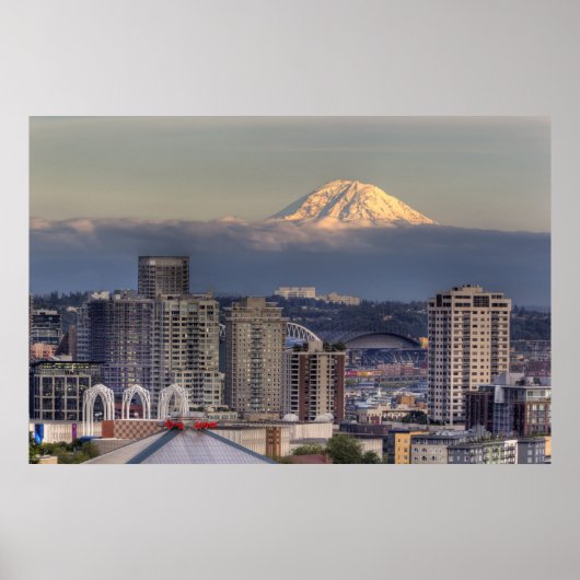 WA, Seattle, Mount Rainier uit Kerry Park Poster (Voorkant)