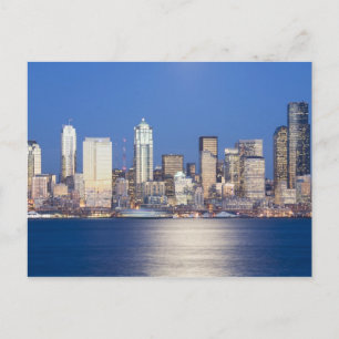 WA, Seattle, Seattle silhouet en Elliott Bay, 2 Briefkaart