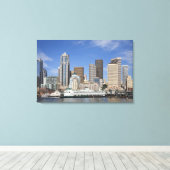 WA, Seattle, Seattle silhouet met veerboot Canvas Afdruk (Insitu (Houten vloer))