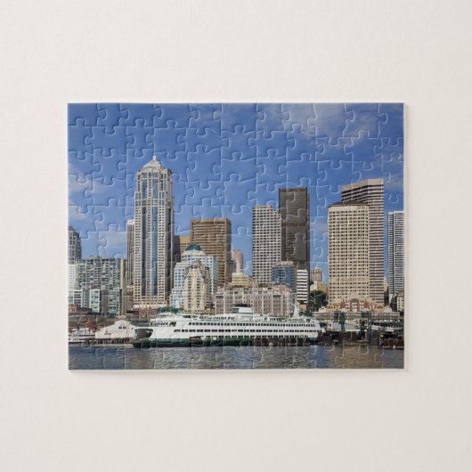WA, Seattle, Seattle silhouet met veerboot Legpuzzel (Horizontaal)