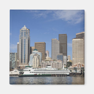 WA, Seattle, Seattle silhouet met veerboot Magneet