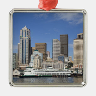 WA, Seattle, Seattle silhouet met veerboot Metalen Ornament