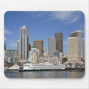 WA, Seattle, Seattle silhouet met veerboot Muismat