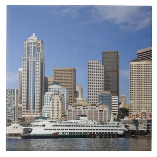 WA, Seattle, Seattle silhouet met veerboot Tegeltje (Voorkant)