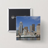 WA, Seattle, Seattle silhouet met veerboot Vierkante Button 5,1 Cm (Voorkant /achterkant)