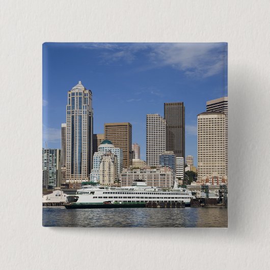 WA, Seattle, Seattle silhouet met veerboot Vierkante Button 5,1 Cm (Voorkant)