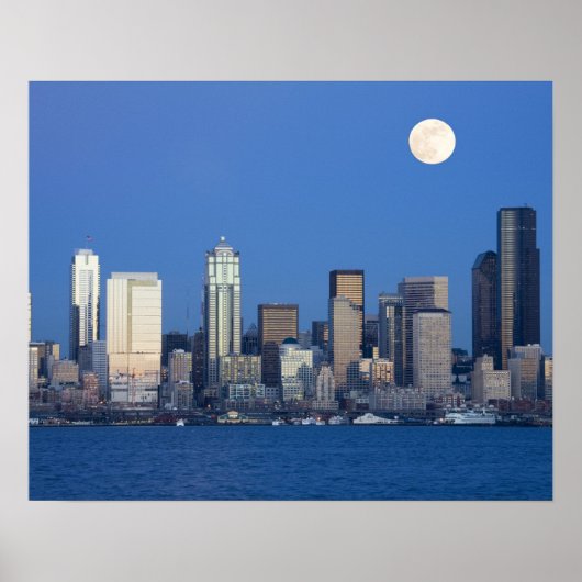 WA, Seattle, Seattle skyline en Elliott Bay 2 Poster (Voorkant)
