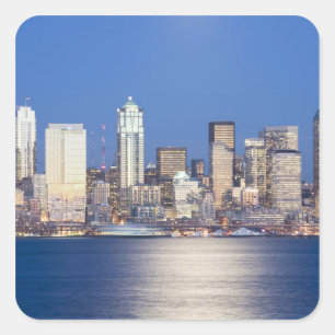 WA, Seattle, Seattle skyline en Elliott Bay, 2 Vierkante Sticker