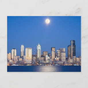 WA, Seattle, Seattle skyline en Elliott Bay 3 Briefkaart