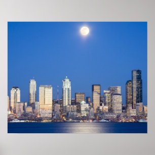 WA, Seattle, Seattle skyline en Elliott Bay 3 Poster