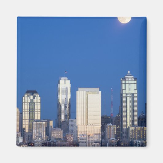 WA, Seattle, Seattle skyline en Elliott Bay 4 Magneet (Voorkant)