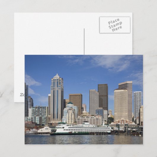 WA, Seattle, Seattle skyline met veerboot Briefkaart (Voorkant / Achterkant)