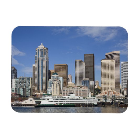 WA, Seattle, Seattle skyline met veerboot Magneet (Horizontaal)