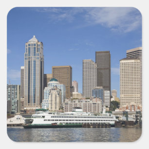 WA, Seattle, Seattle skyline met veerboot Vierkante Sticker