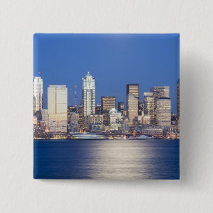 WA, Seattle, skyline van Seattle en Elliott Bay, 2 Vierkante Button 5,1 Cm