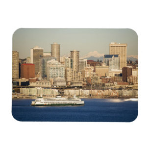 WA, Seattle, skyline van Seattle en Elliott Bay Magneet