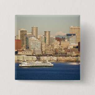 WA, Seattle, skyline van Seattle en Elliott Bay Vierkante Button 5,1 Cm
