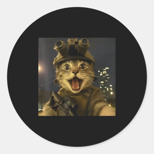 Waactical Cat Meme  Ronde Sticker (Voorkant)