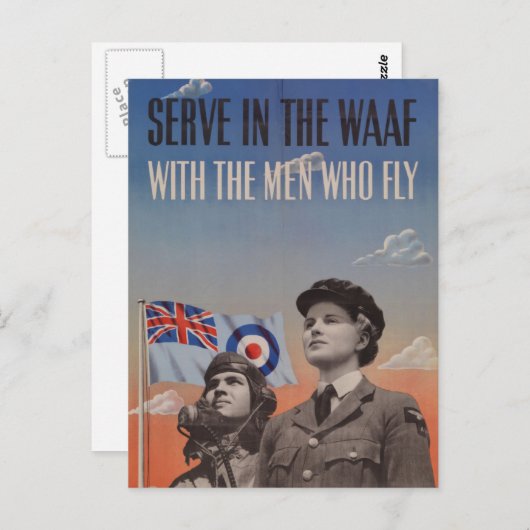 WAAF in uniform met Pilot naast haar Briefkaart (Voorkant / Achterkant)