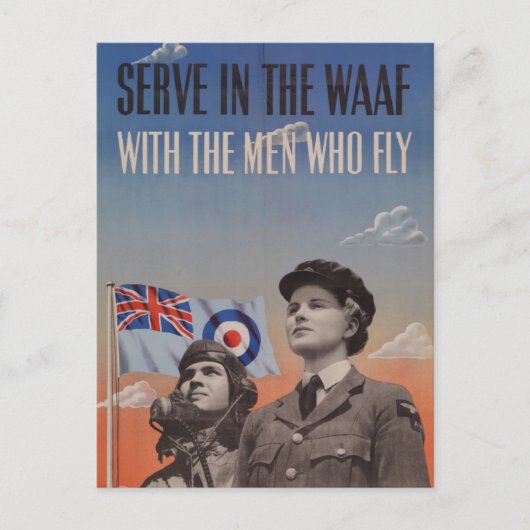 WAAF in uniform met Pilot naast haar Briefkaart (Voorkant)