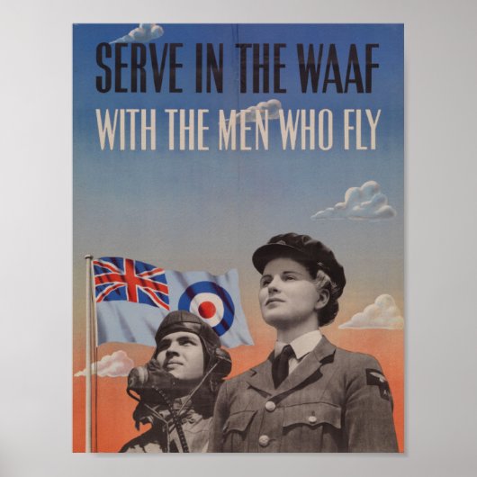 WAAF in uniform met Pilot naast haar Poster (Voorkant)