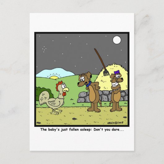 Waag het niet: Rooster-Cartoon Briefkaart (Voorkant)