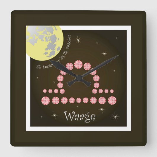 Waage 24. September bis 23. Oktober Uhr Vierkante Klok (Voorkant)