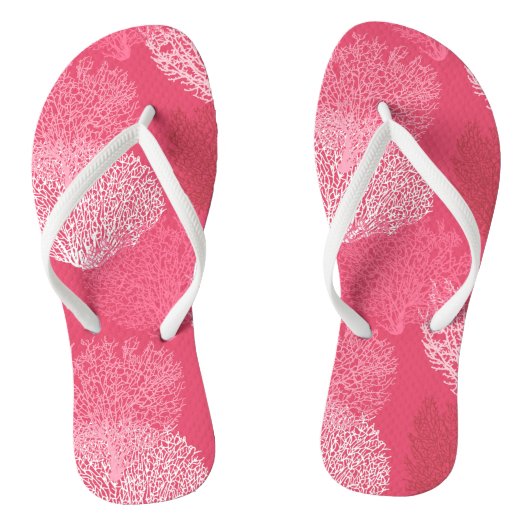 Waaierkoraalprint, tinten koraalroze teenslippers (Voetbed)